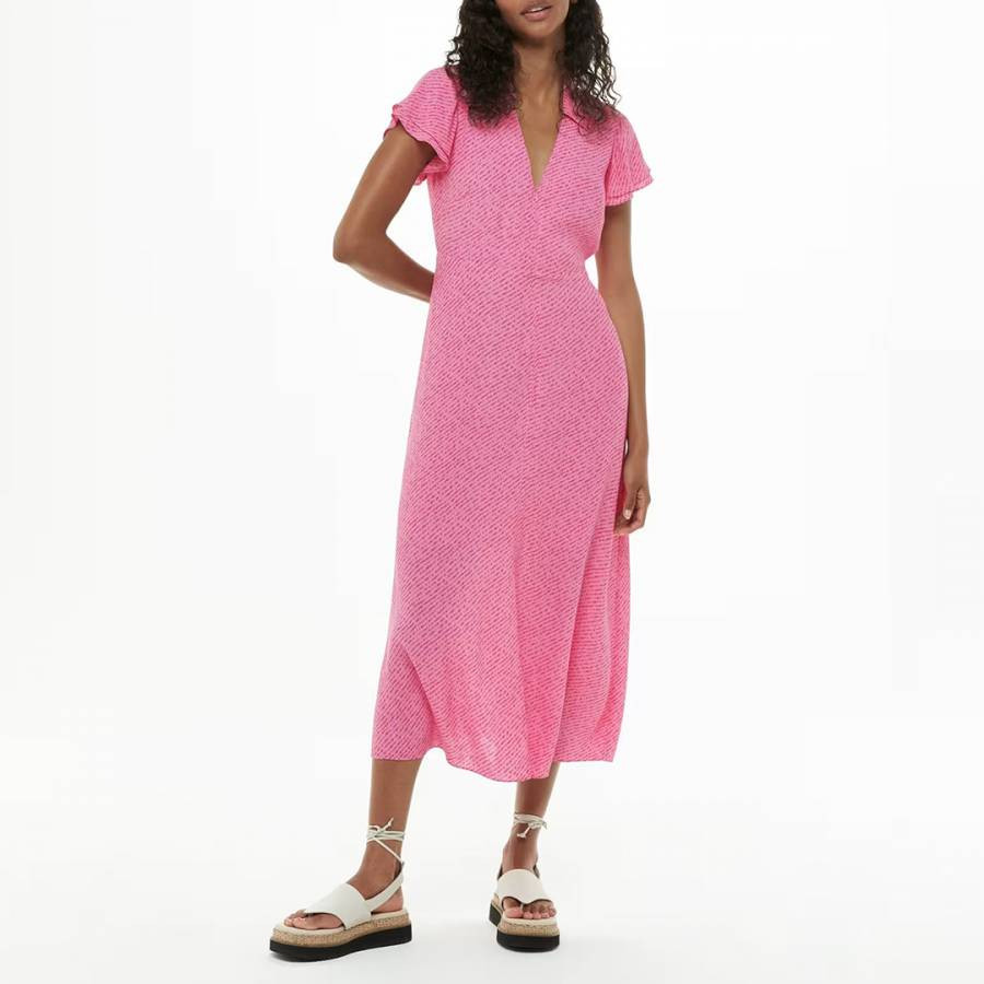 Pink Nina Diagonal Fleck Midi Dress