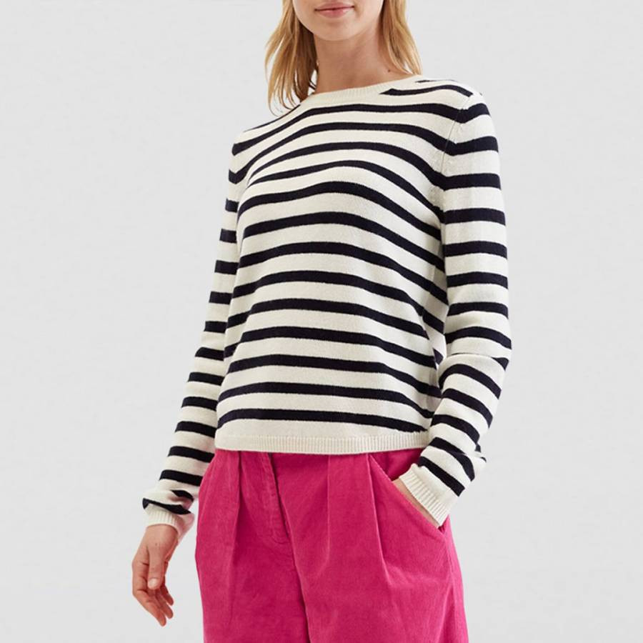 Navy and Cream Elbow Patch Breton Sweater