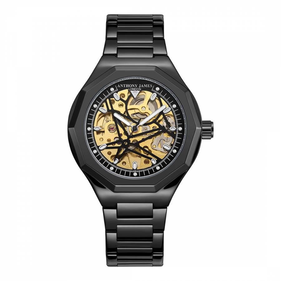 Mens Anthony James Sports Skeleton Black Watch 42mm