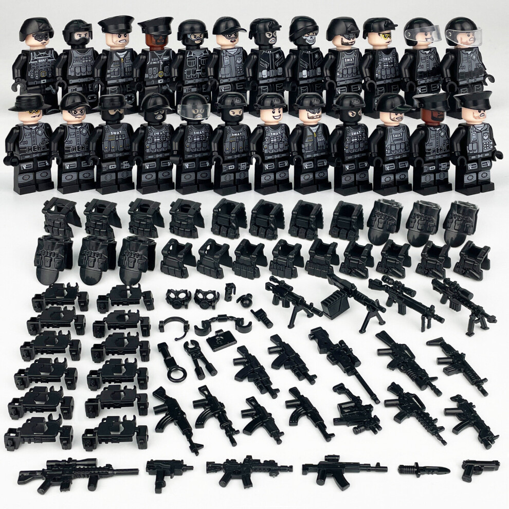(Style B  24pcs) Military Soldiers Black SWAT Jeeps Minifigures Toys Fit Lego