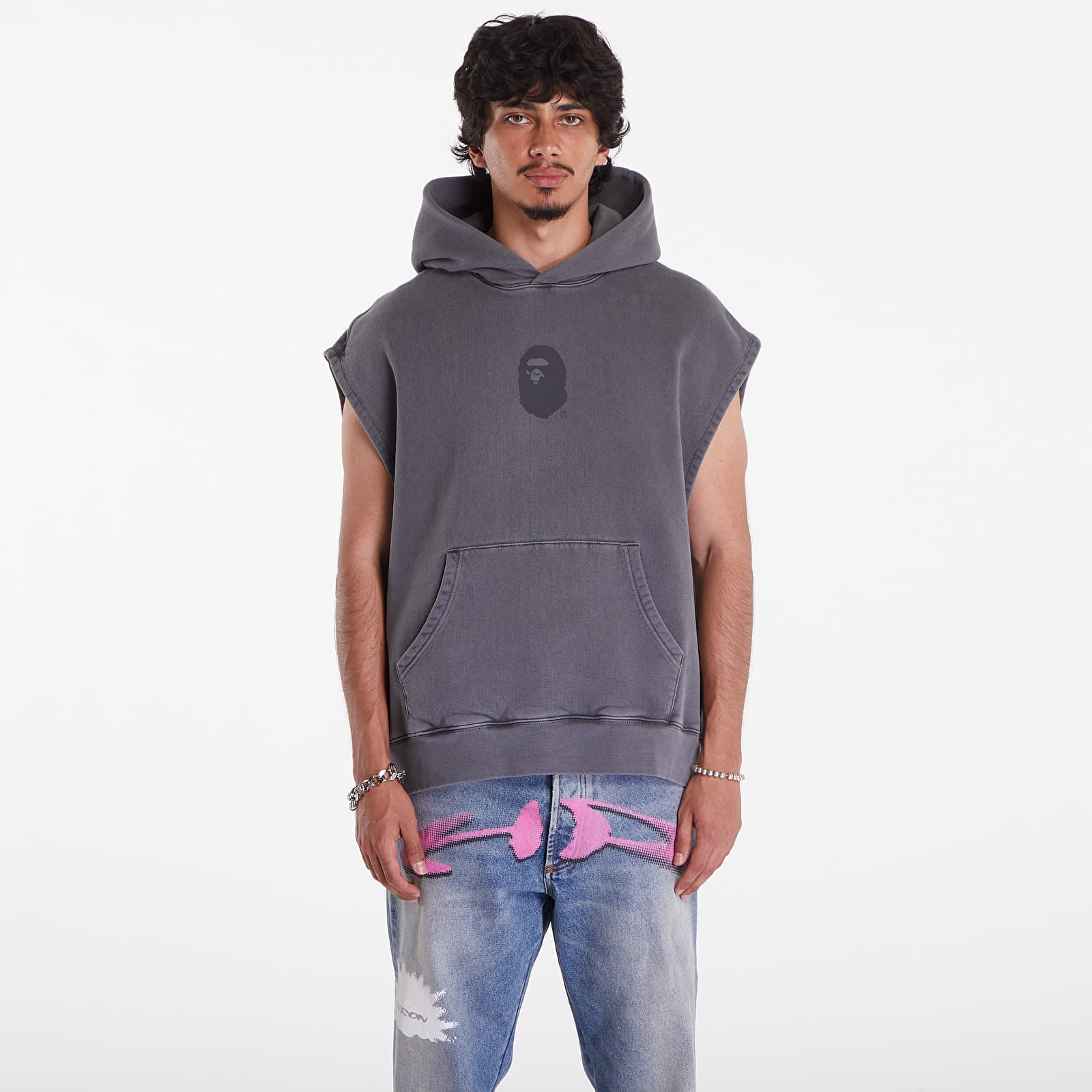 A BATHING APE Bape Sleeveless Pullover Hoodie Charcoal