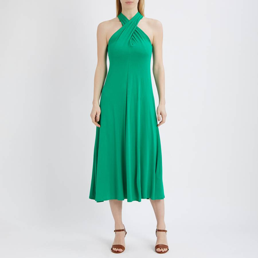 Green Halter Neck Jersey Midi Dress