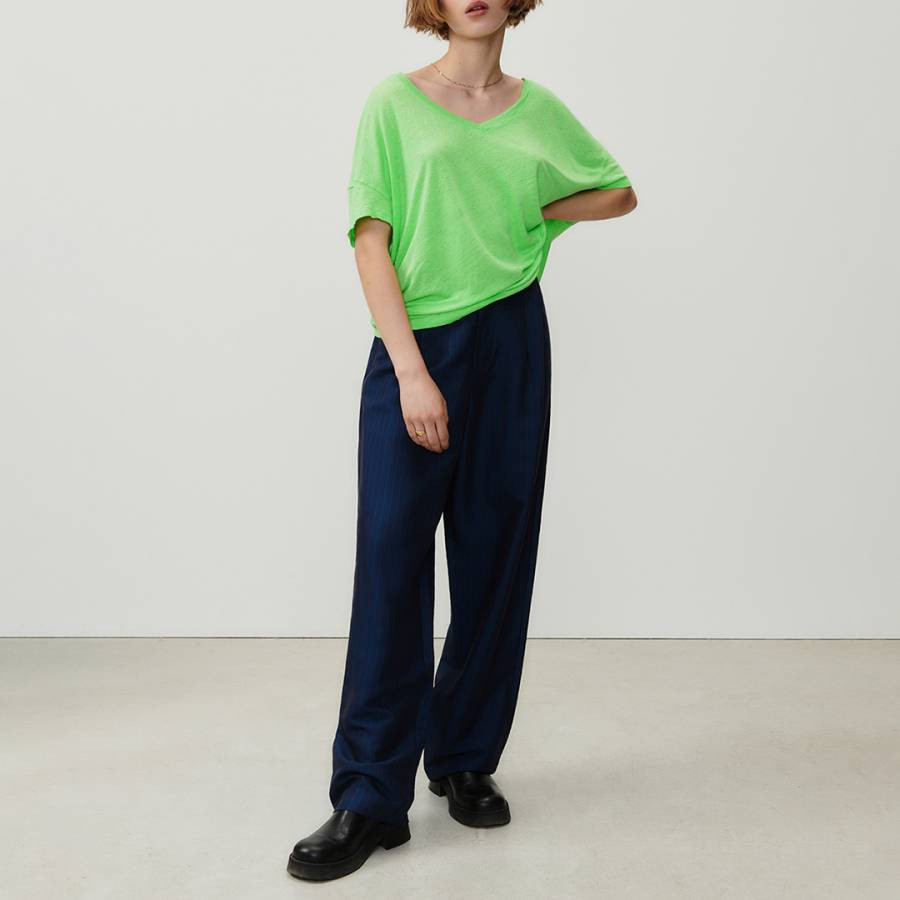 Green Pobsbury V-Neck Linen T-Shirt