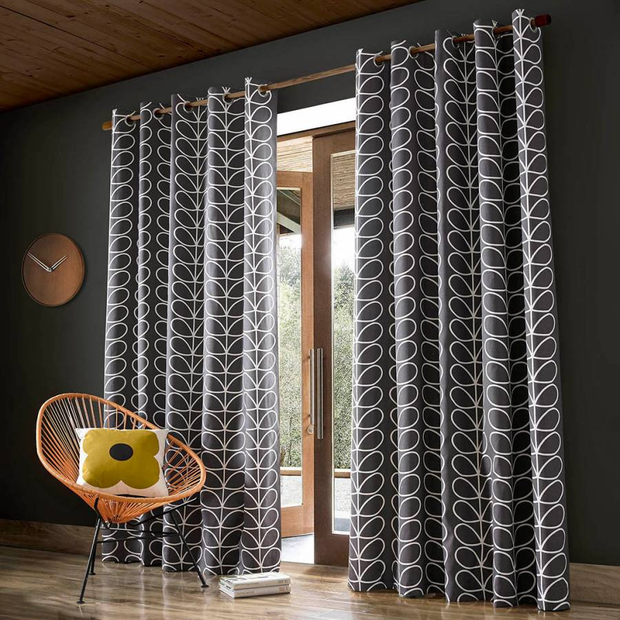 Linear Stem Charcoal 116x228cm Eyelet Curtains