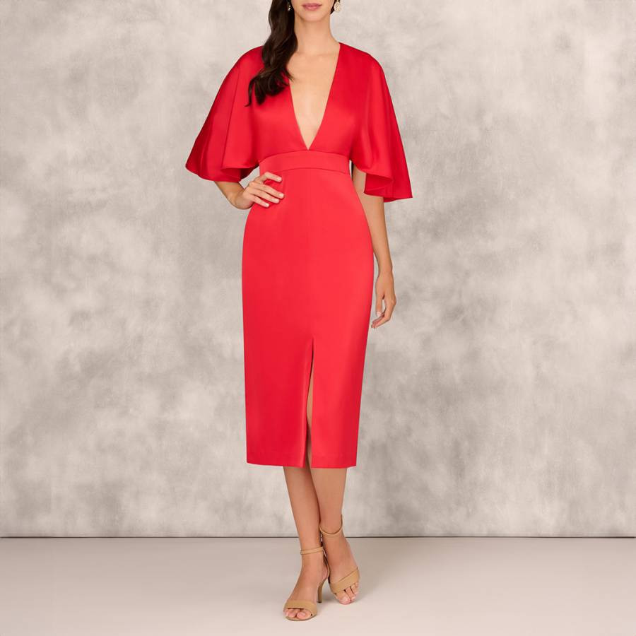 Red Crepe Back Satin Midi Dress