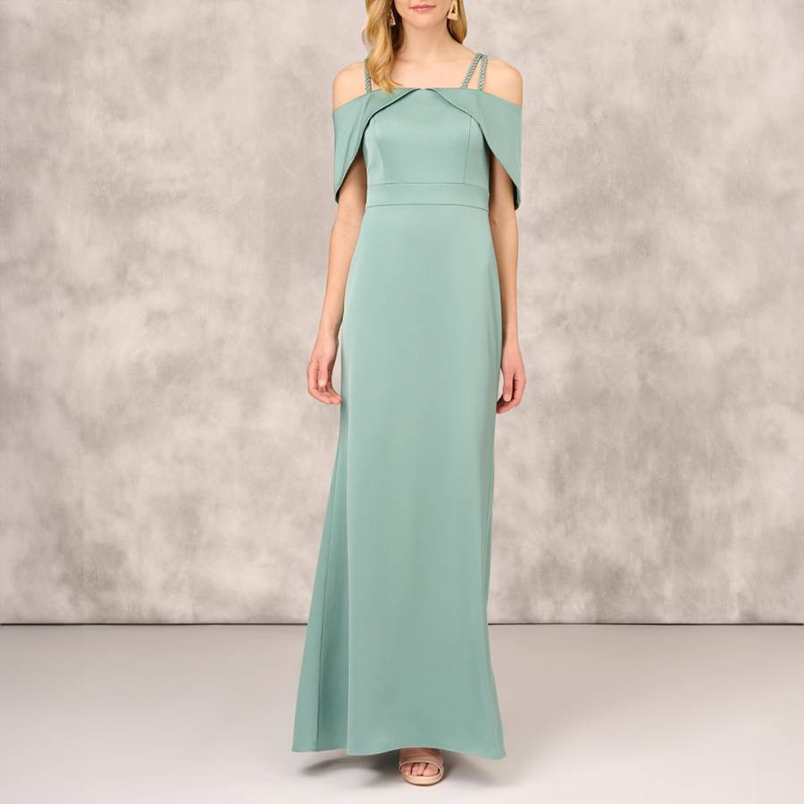 Green Satin Column Gown