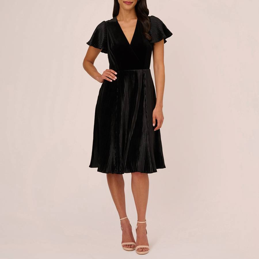 Black Velvet Pleated Midi Dress