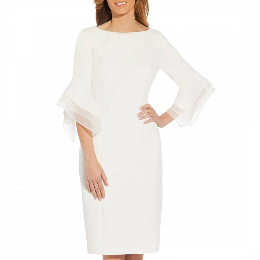 White Crepe Tiered Sleeve Dress