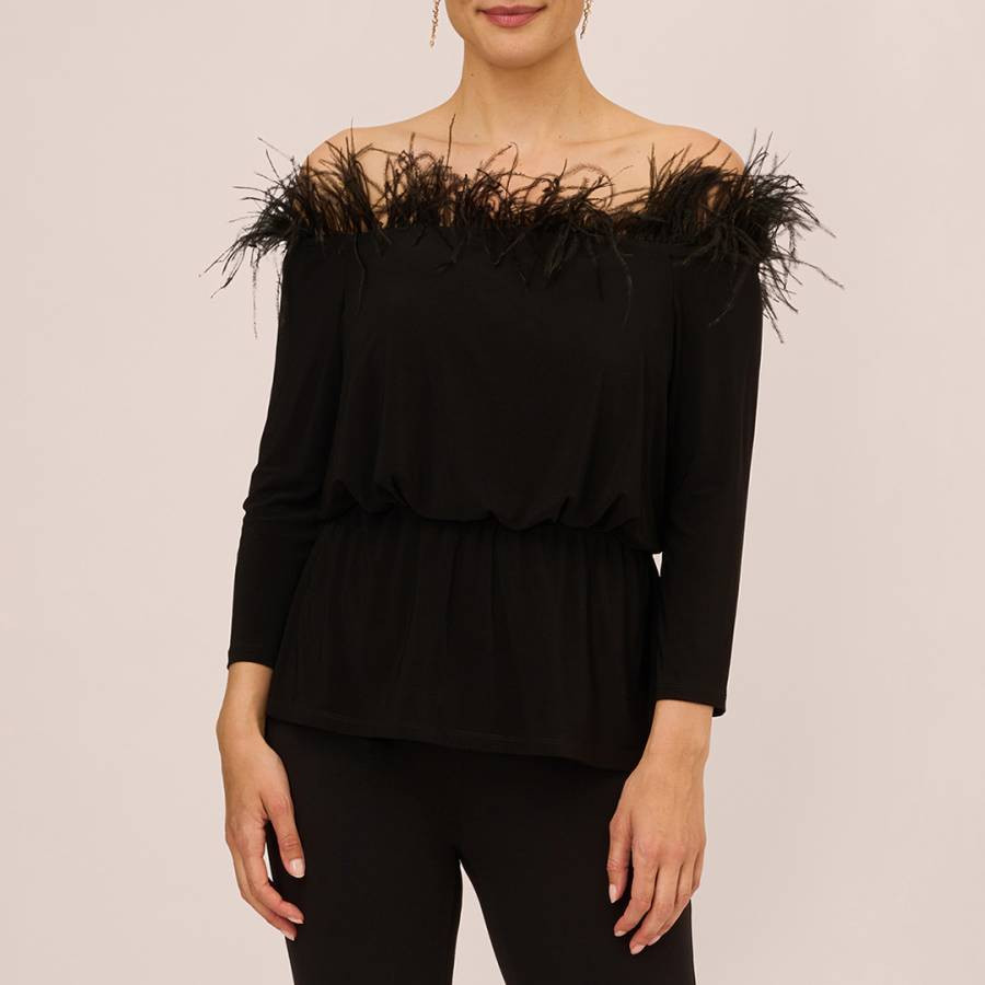 Black Feather Off Shoulder Top