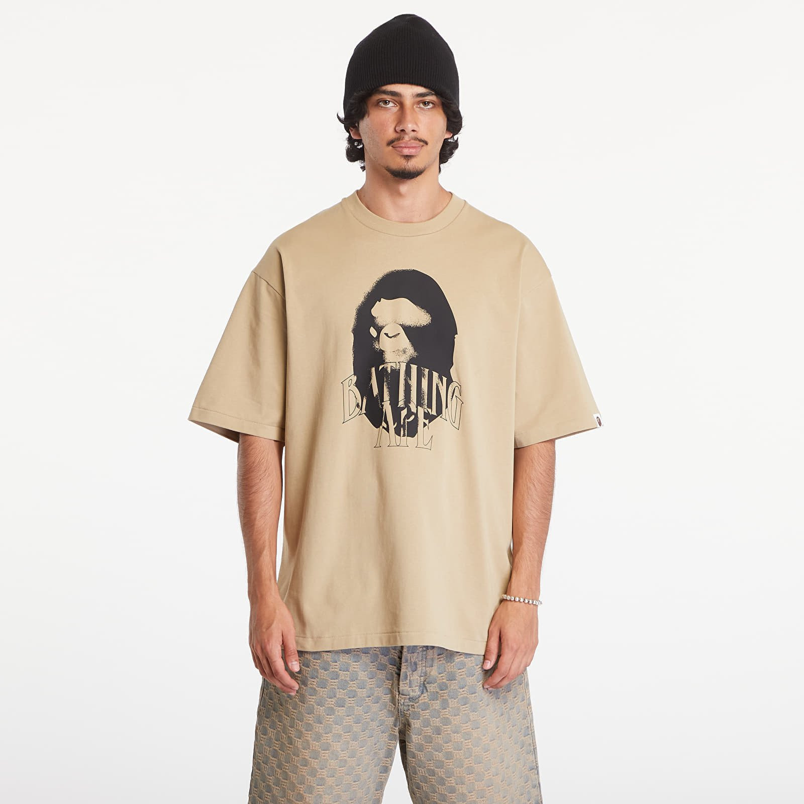 T-shirt A BATHING APE Spray Print Logo Relaxed Fit Short Sleeve Tee Beige XL