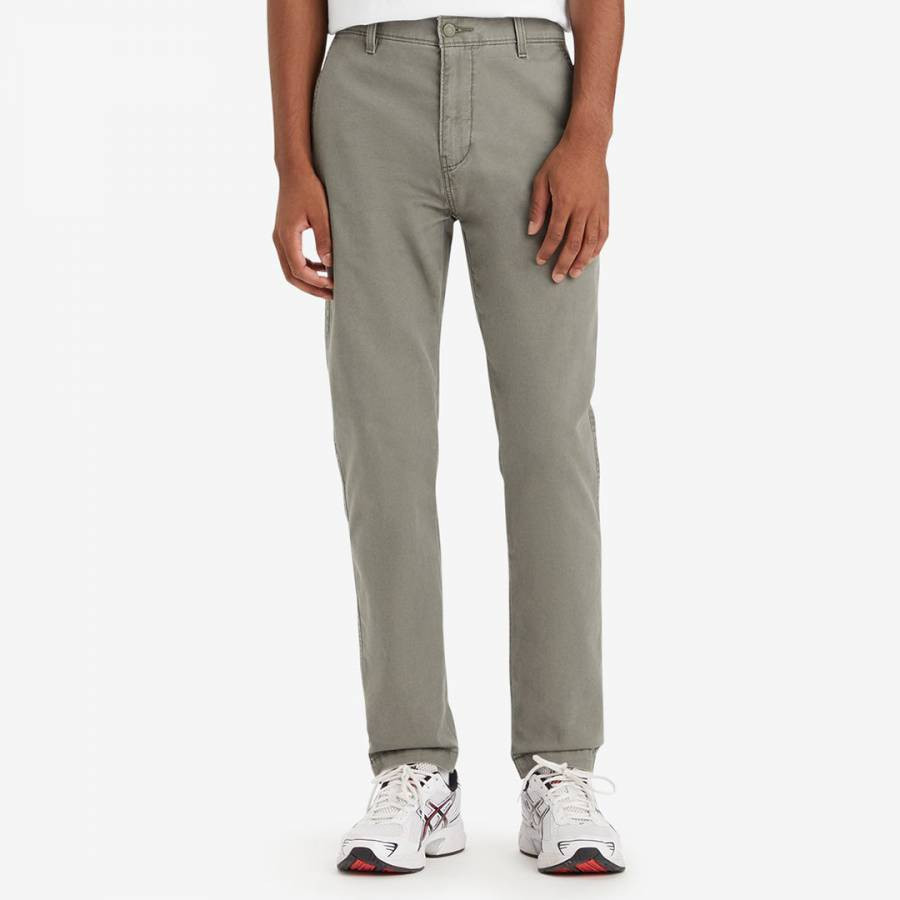 Grey Tapered Cotton Blend Chinos