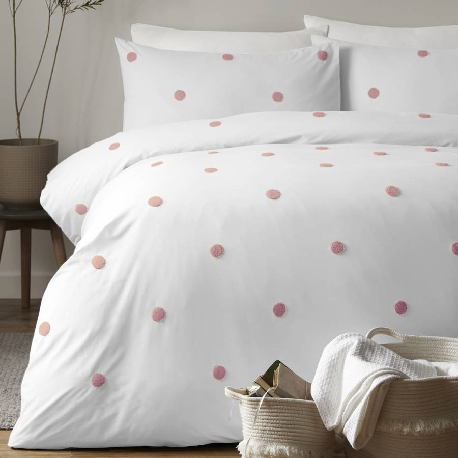 Dot Garden Single Duvet Set White/Pink