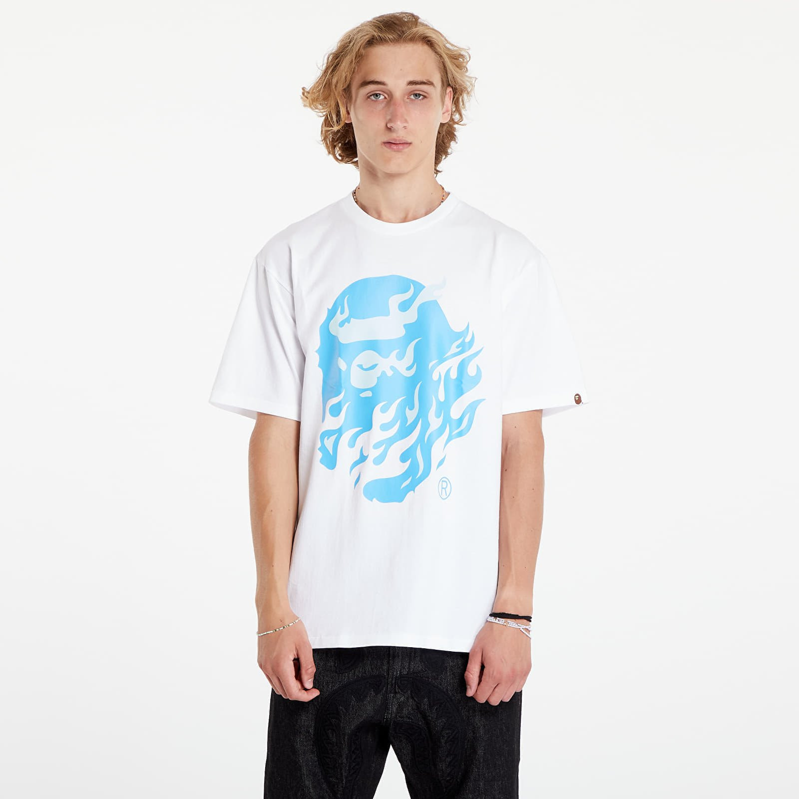 T-shirt A BATHING APE Flame Ape Head Tee White/ Blue XXXL