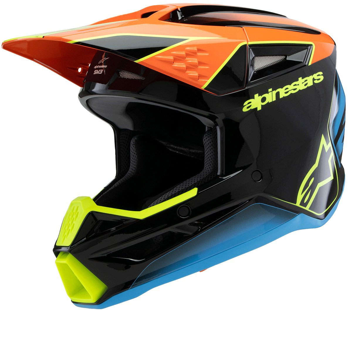 Alpinestars S-M3 Youth Fray Black Orange Yellow Fluo Glossy Offroad Helmet Size L