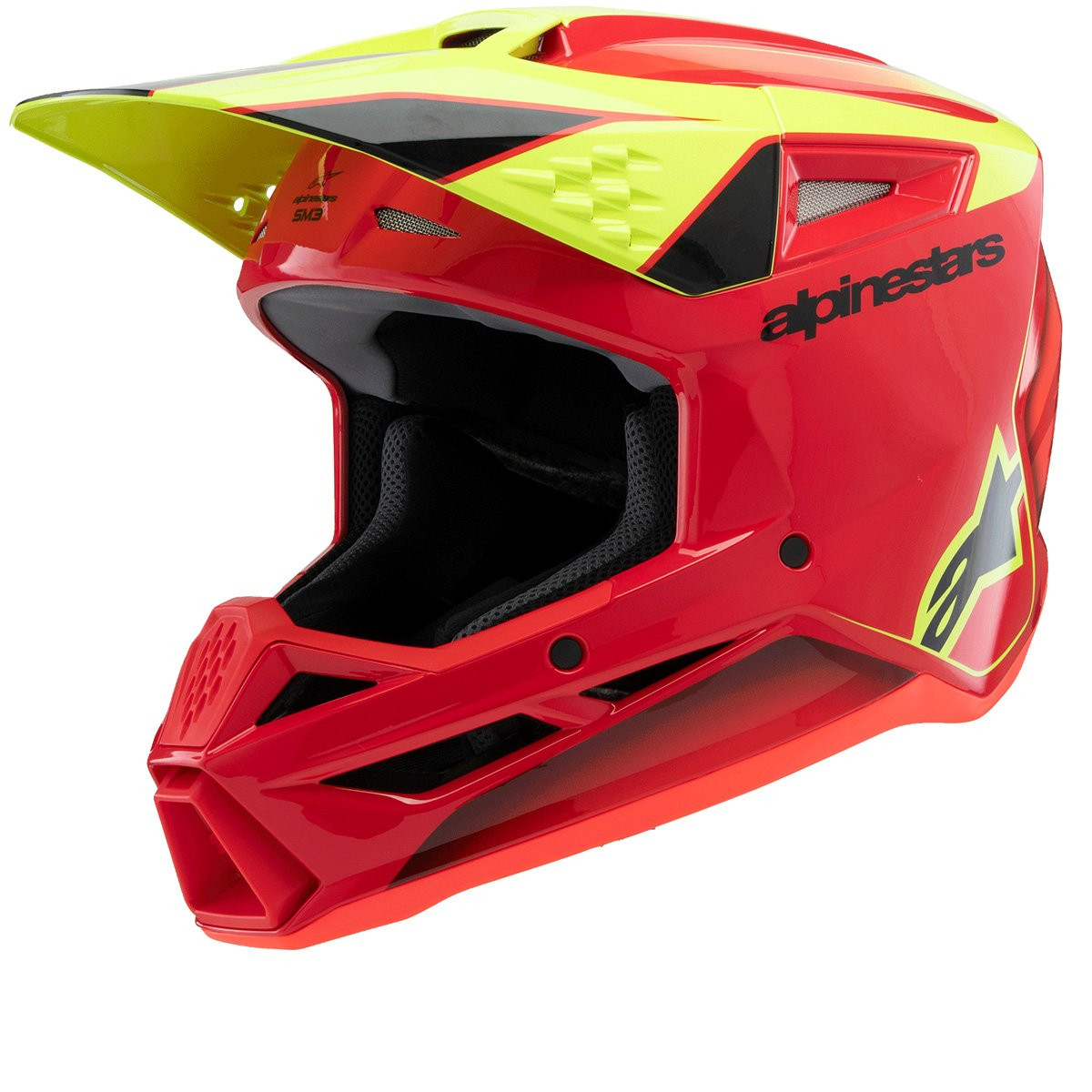 Alpinestars S-M3 Youth Fray Red Yellow Fluo Black Glossy Offroad Helmet Size L