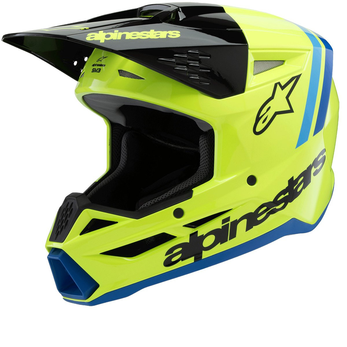 Alpinestars S-M3 Youth Radium Yellow Fluo Black Blue Glossy Offroad Helmet Size L