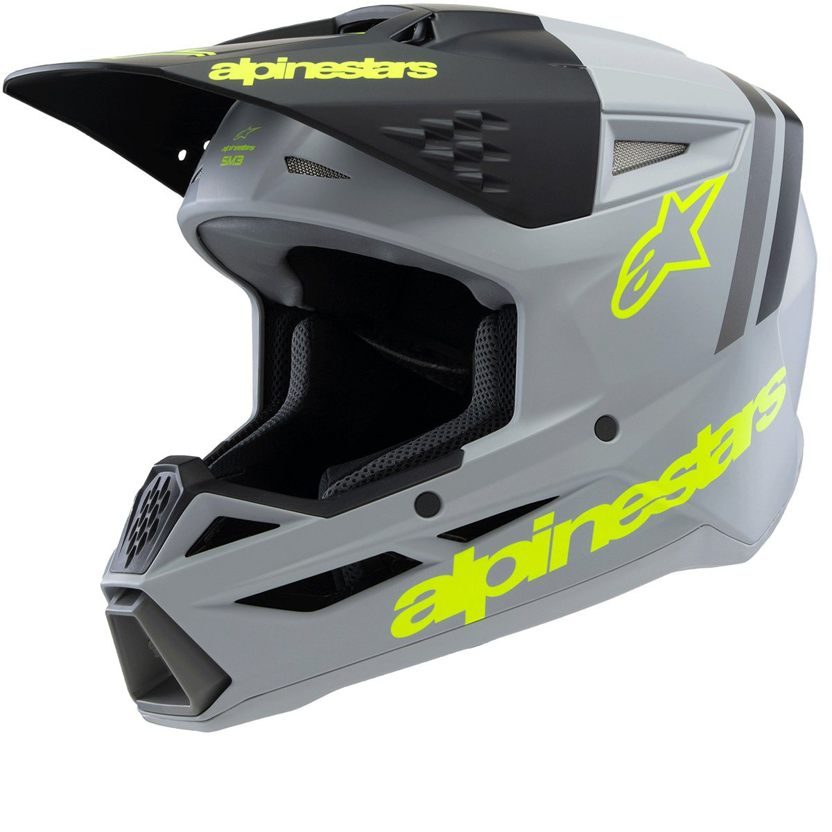 Alpinestars S-M3 Youth Radium Grey Black Yellow Fluo Matt Offroad Helmet Size S