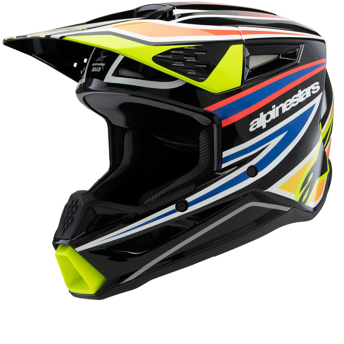 Alpinestars S-M3 Youth Wurx Black Yellow Fluo Blue Red Glossy Offroad Helmet Size M