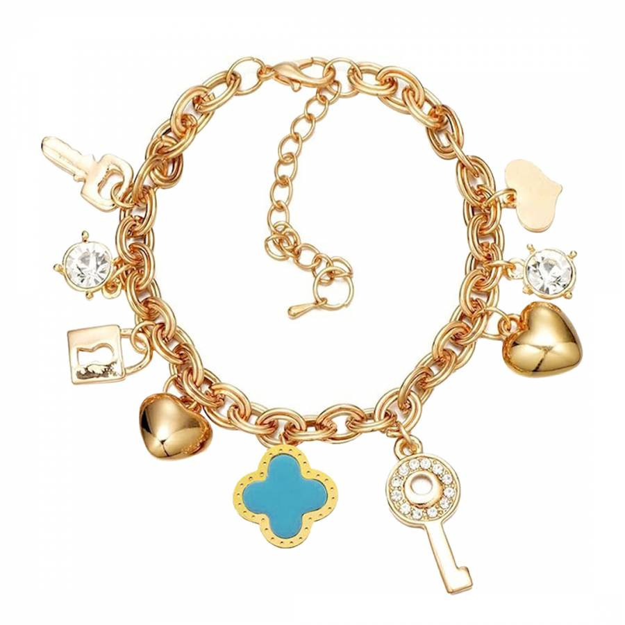 18K Gold Turquoise Charm Bracelet