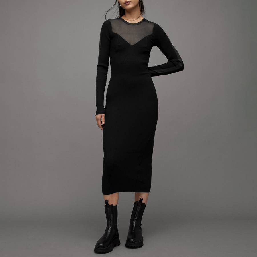 Black Flete Mesh Dress