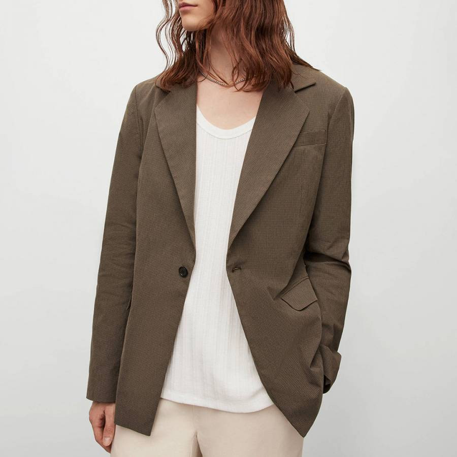 Brown Single Breasted Cotton Blend Blazer