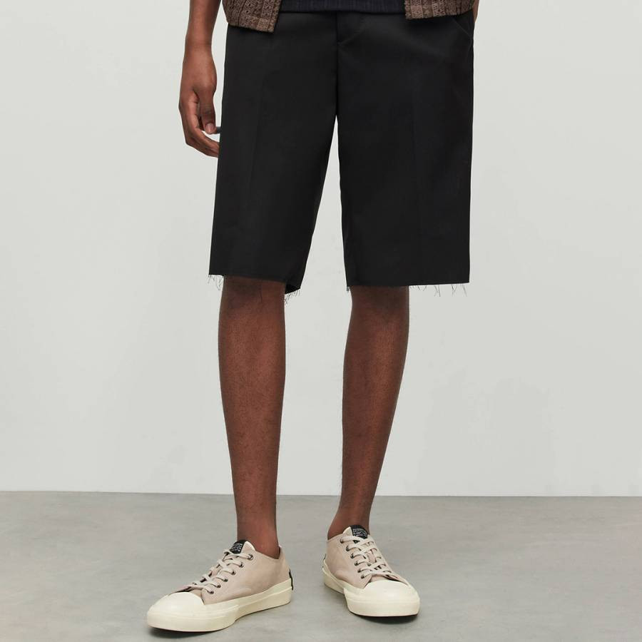 Black Lago Raw Cut Wool Blend Shorts