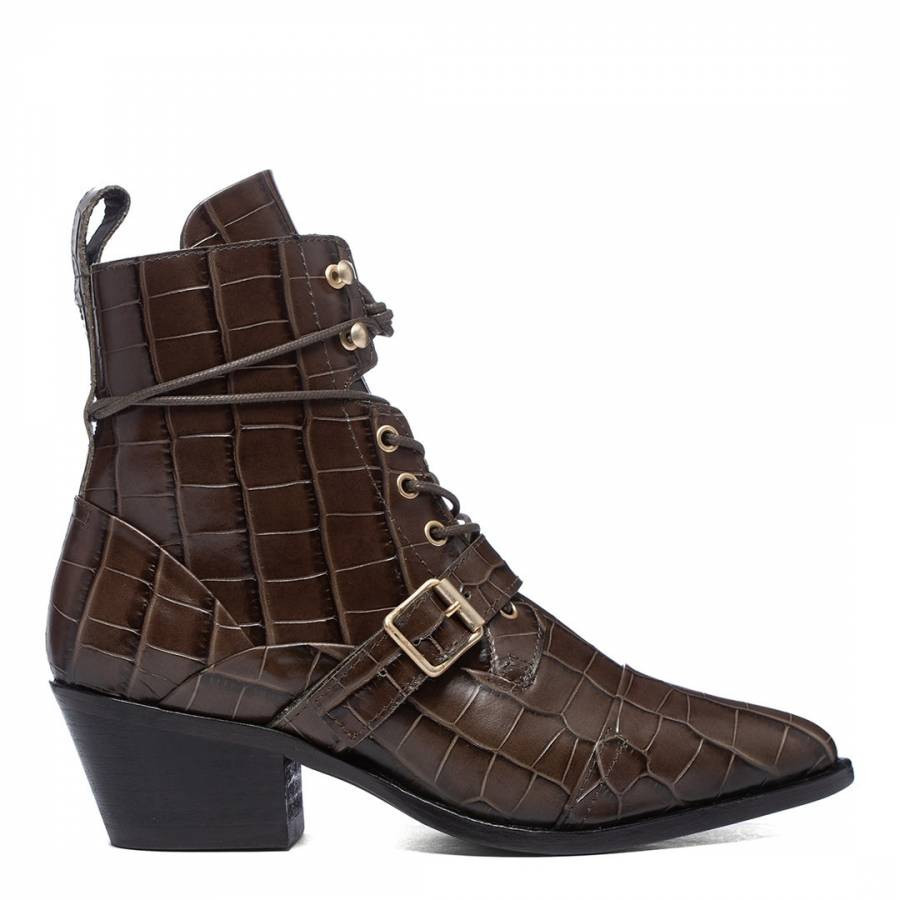 Dark Khaki Croc Ankle Boots