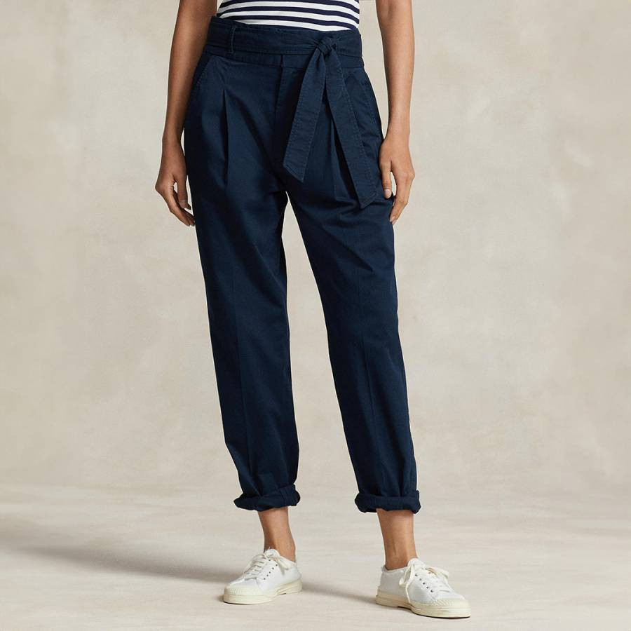 Navy Twill Cotton Blend Trousers