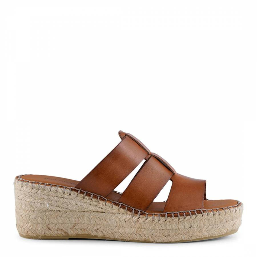 Tan Orchid Leather Espadrille Wedge Mule