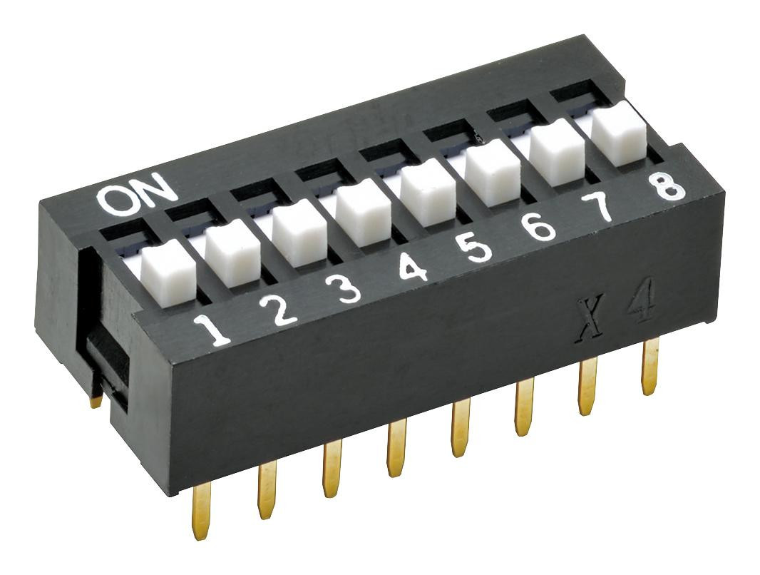 Omron/partner Stock A6E-8104-N Dip Switch, Spst, 0.025A, 24Vdc