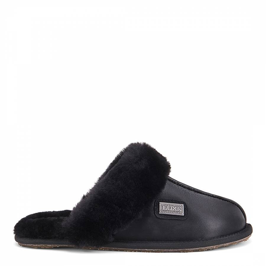 Black Satin Closed Mule Slippers