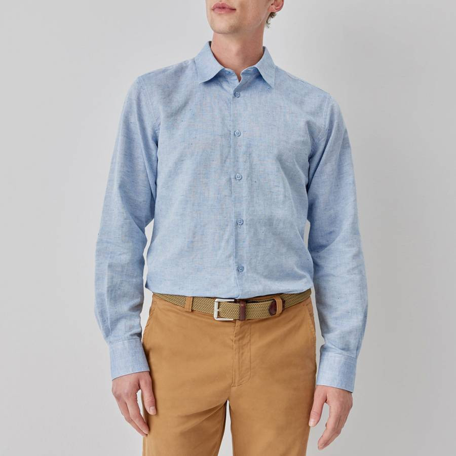 Light Blue Hawkesworth Linen Blend Shirt