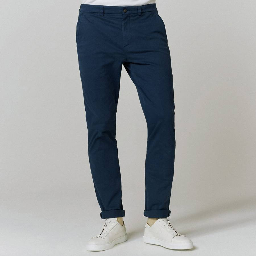 Navy Besterios Cotton Blend Chinos