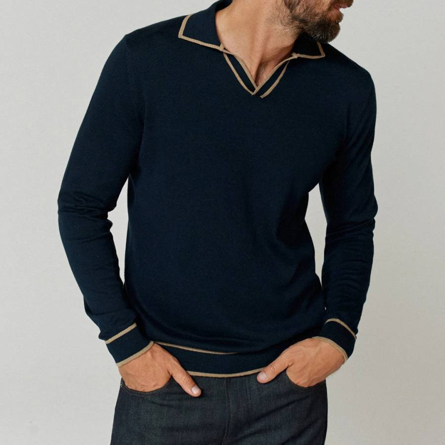 Navy Ludlow Knitted Cotton Polo Shirt