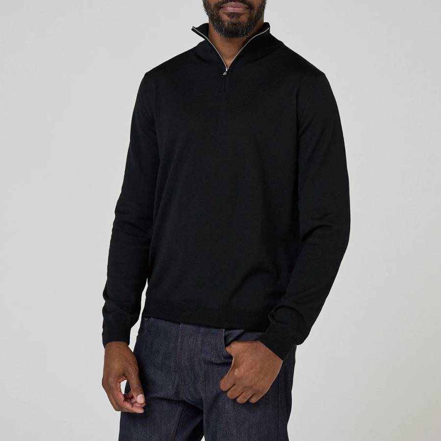 Black Curragh Quarter Zip Merino Wool Jumper