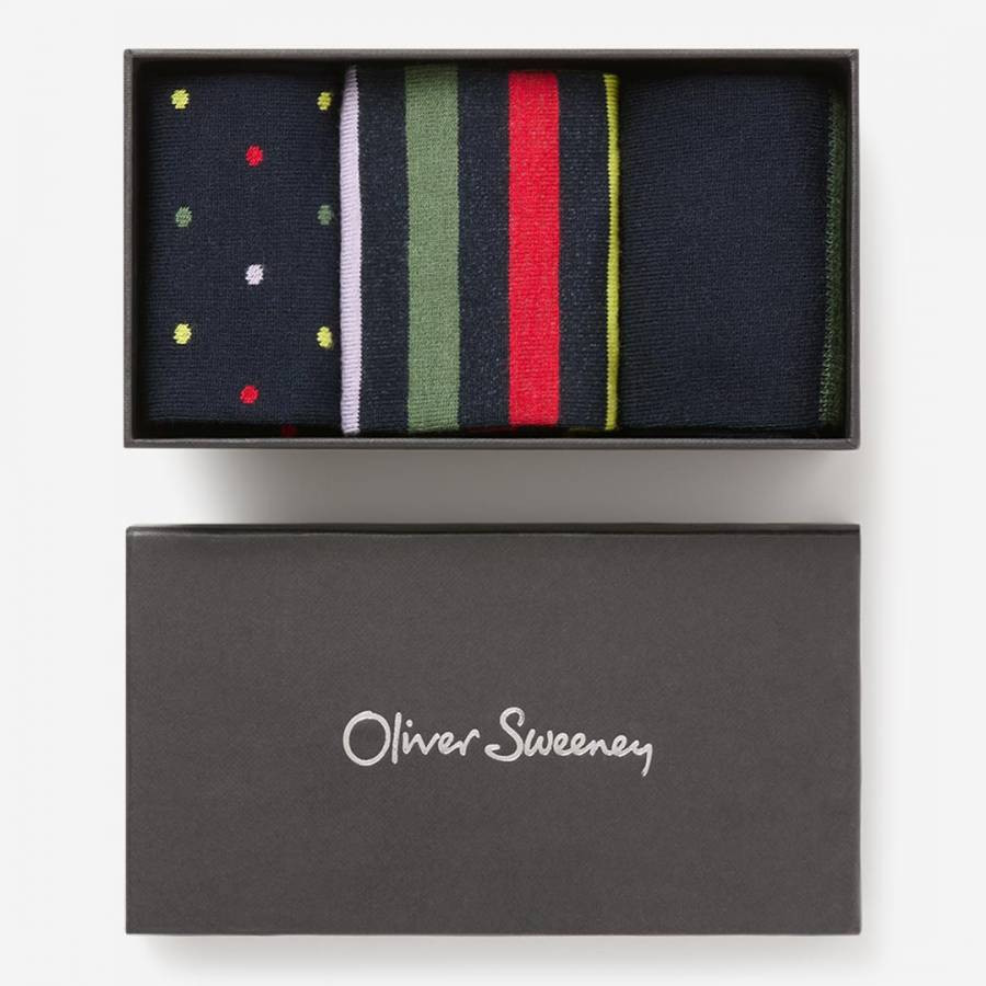 Navy Sunhill 3 Pack Gift Box Bamboo Socks