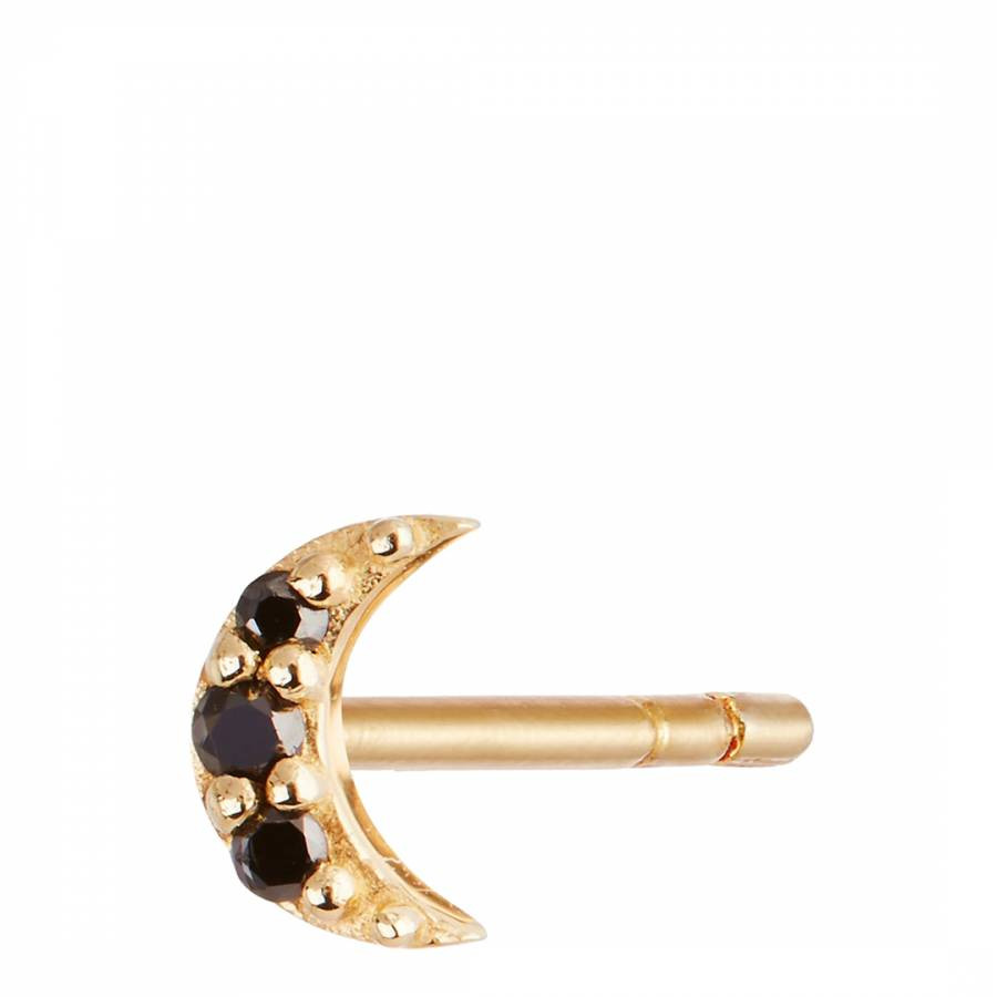 Gold Black Diamond Moon Single Stud