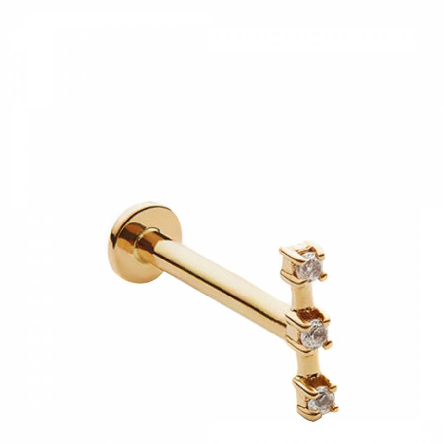 Gold Three Stone Staple Single Stud - Piercing