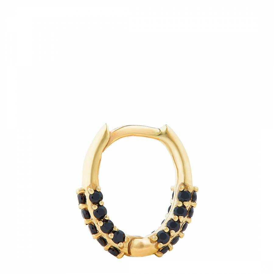 Gold Medium Oval Single Huggie With Black Onyx