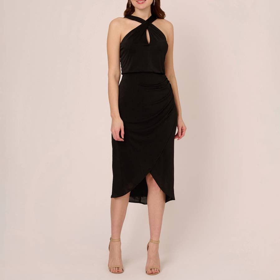 Black Novelty Faux Wrap Dress