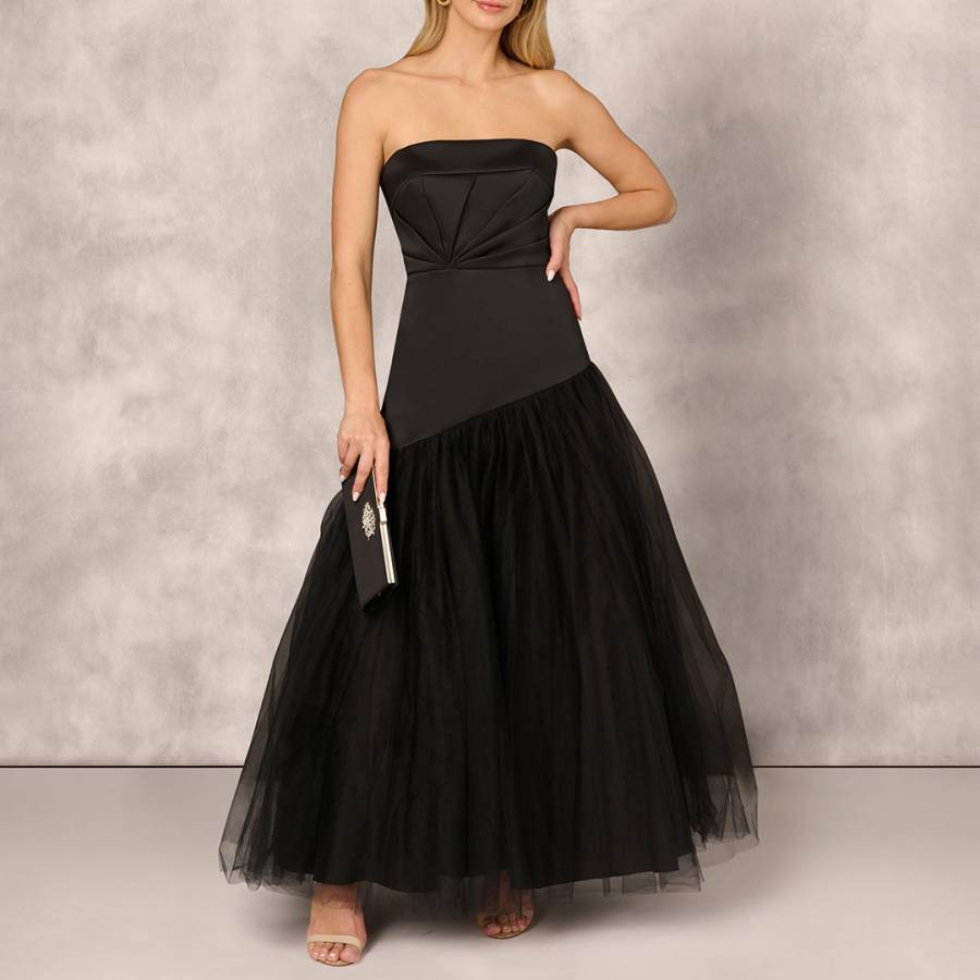 Black Contrast Strapless Ball Gown