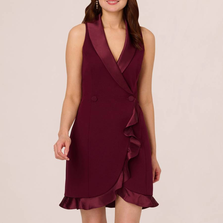 Burgundy Halter Tuxedo Crepe Dress