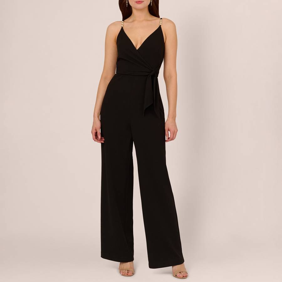 Black Surplice Tie Front Jumpsuit