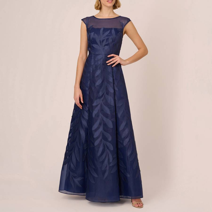 Navy Applique Organza Gown