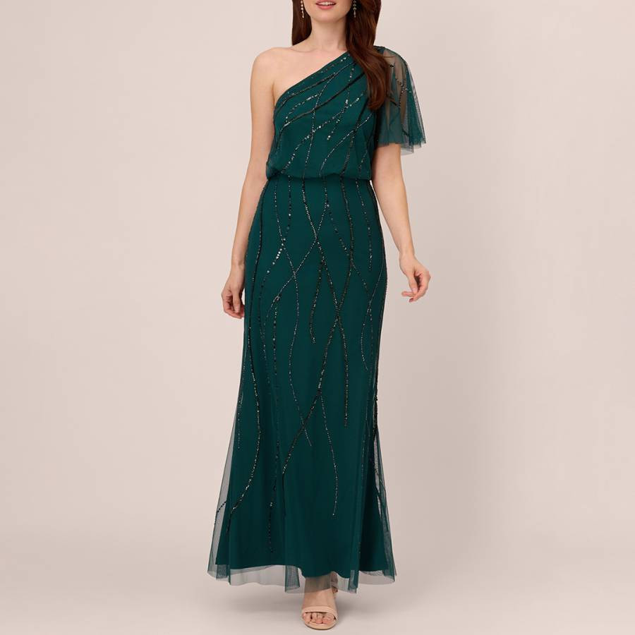 Green Beaded Blouson Gown