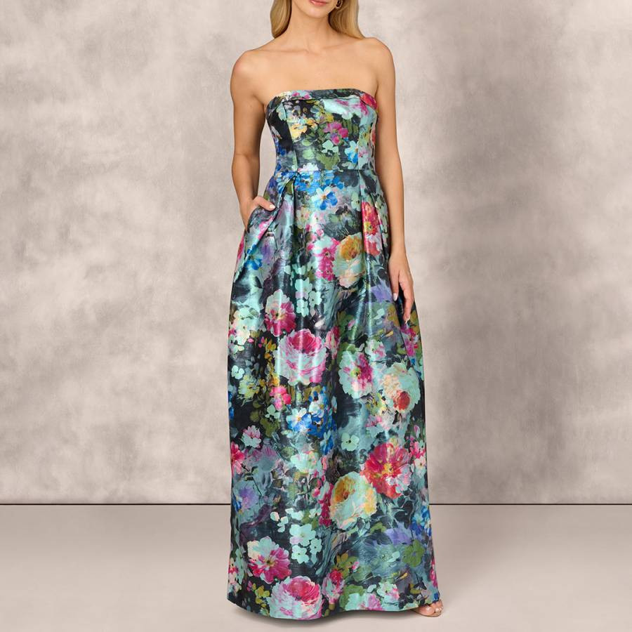 Floral Metallic Jacquard Ballgown