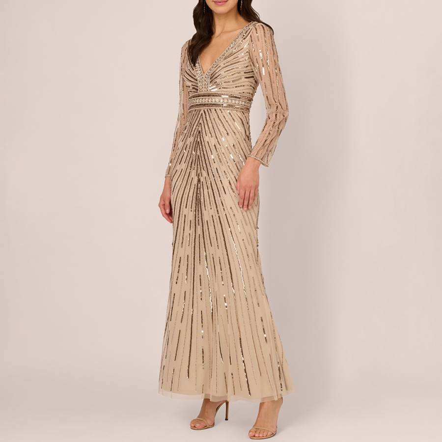 Beige Beaded Maxi Dress