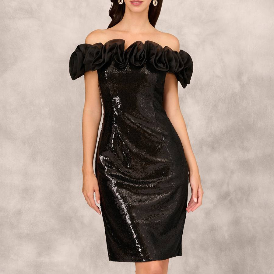 Black Bardot Sequin Cocktail Dress