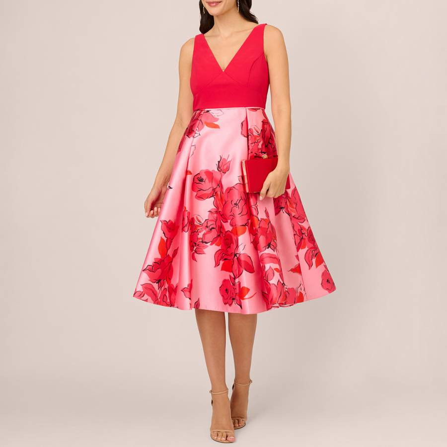 Pink/Red Printed Midi Dress