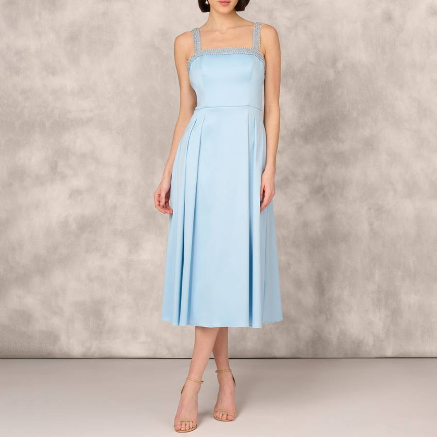 Blue Stretch Mikado Midi Dress